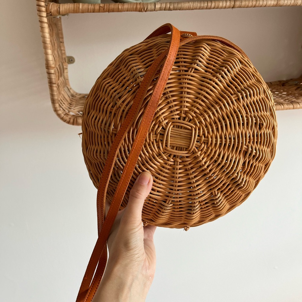 Brown Woven Rattan Crossbody Bag vintage leather retro picnic boho Bohemian